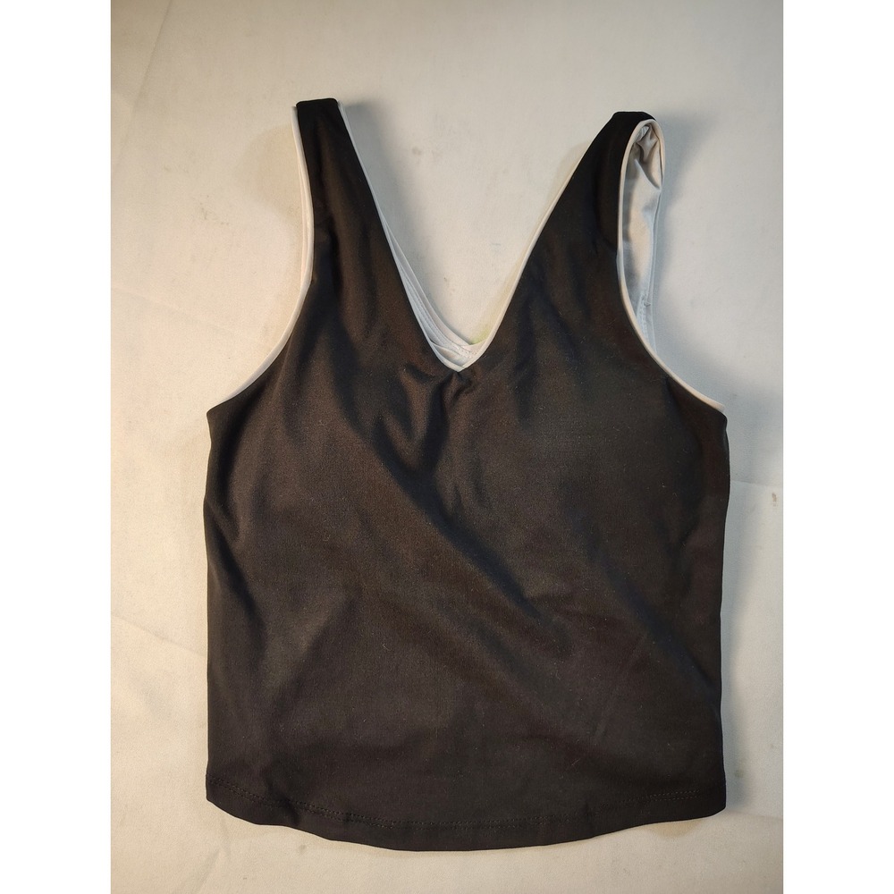Jockey Womens Active‎ V-Neck Tank Top Black White Trim Shelf Bra XS 10042227